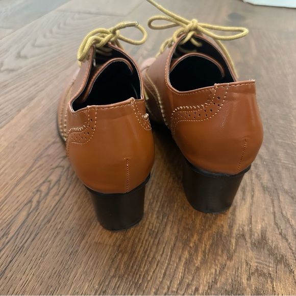 ODEMA Brown Brogue Lace Up Oxford Wing Tip Chunky Heels Patent Leather Shoes 8.5 - Picture 7 of 7